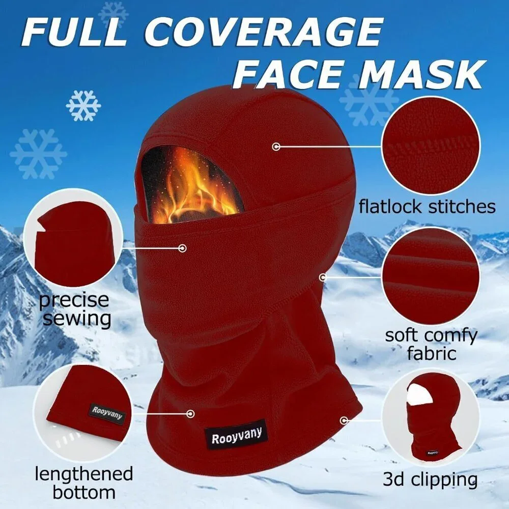 Women's Red Balaclava Ski Mask Warm Windproof Lightweight Winter Face Mask